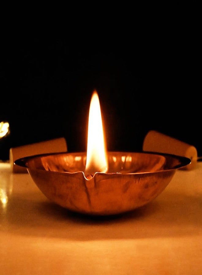 DOKCHAN Copper Akhand Diya (Size 1) -25 Gm Oil Lamp for Daily Puja & Other Religious Rituals, Home, Office & Temples Festive Gifts | Copper Diya for Home Decor (2cm H x 8.5cm L) - Image 1